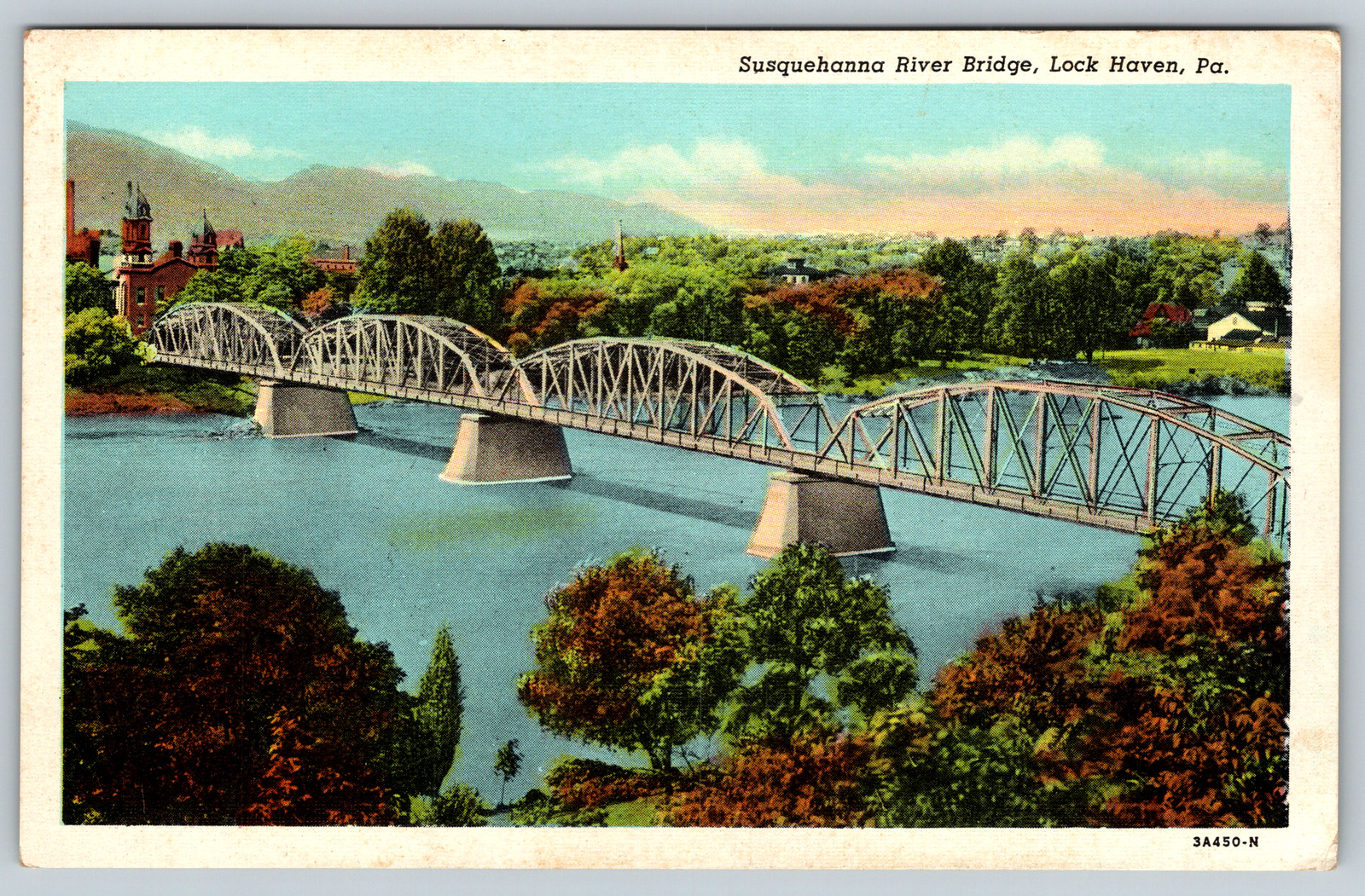 Susquehanna River Bridge Lock Haven Off Pa. U.S. Art c1940s Vintage Postcard