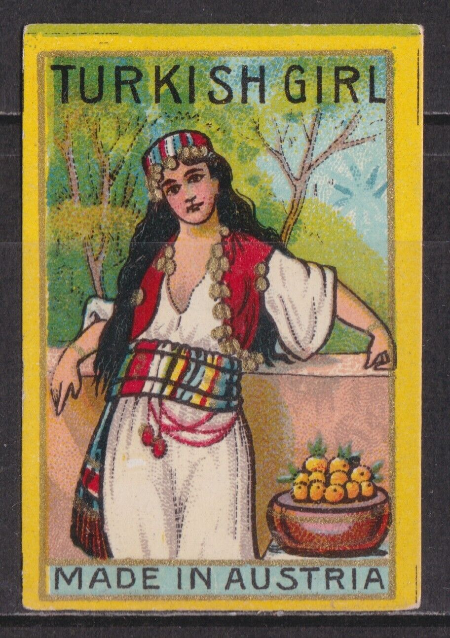 Old Glazed matchbox label Austria, Turkish Girl