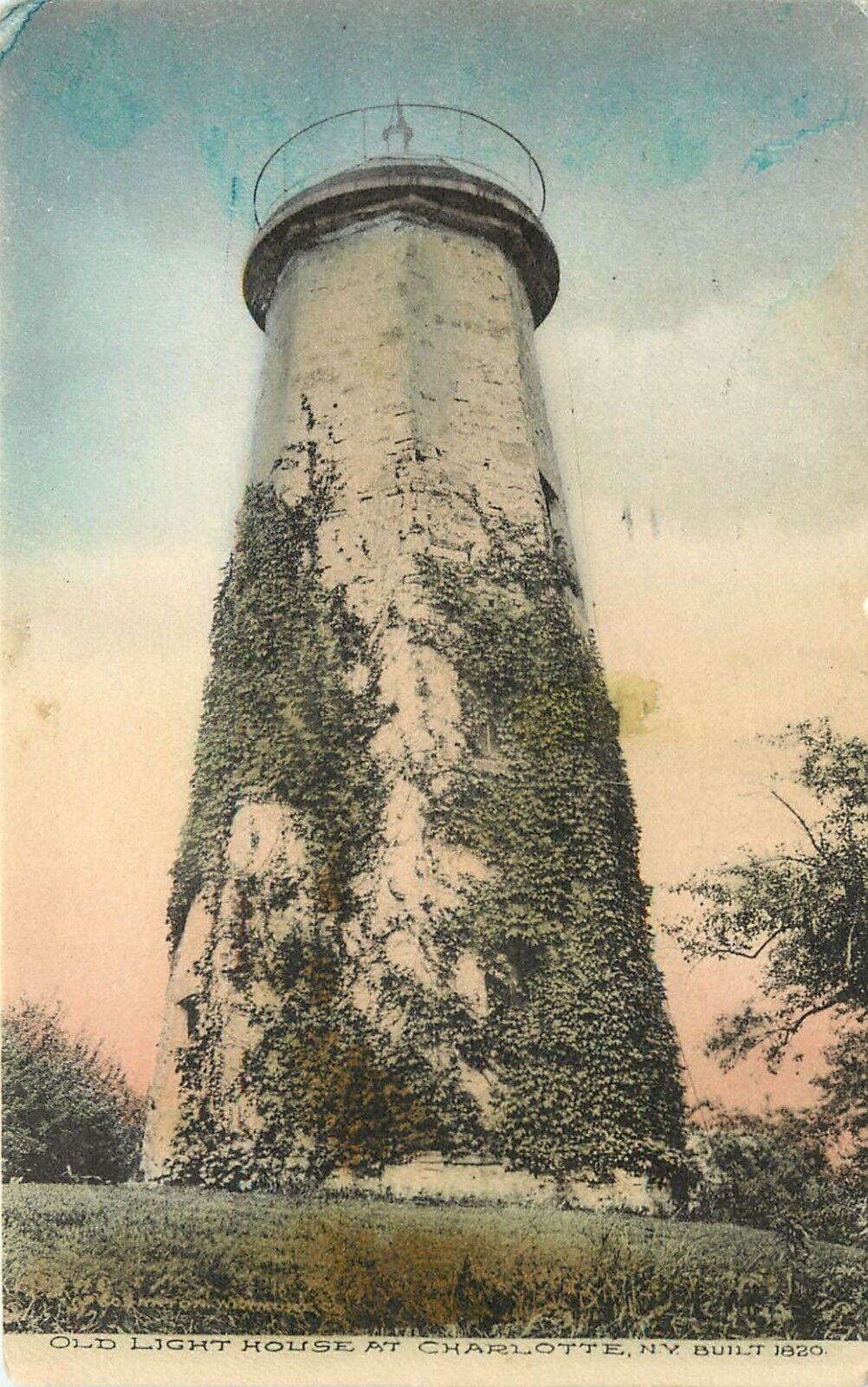 c1907 Hand-Colored Postcard Old Light House Charlotte NY Chautauqua County
