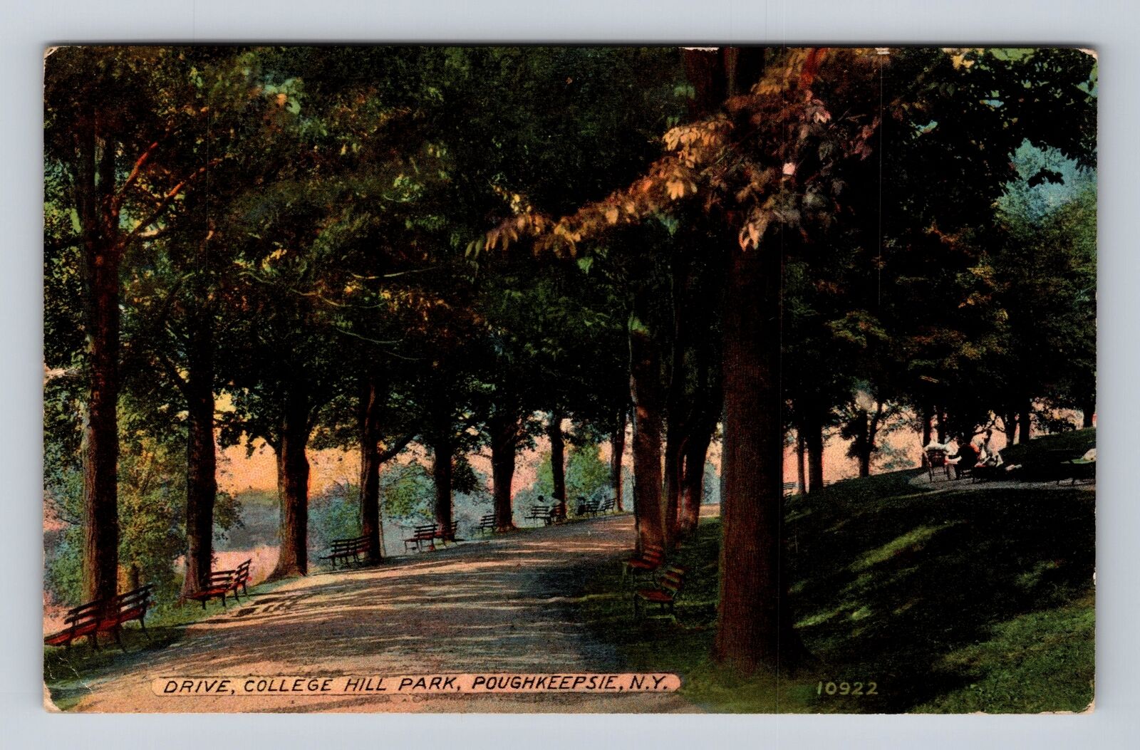 Poughkeepsie NY-New York, Drive, College Hill Park, Antique, Vintage Postcard