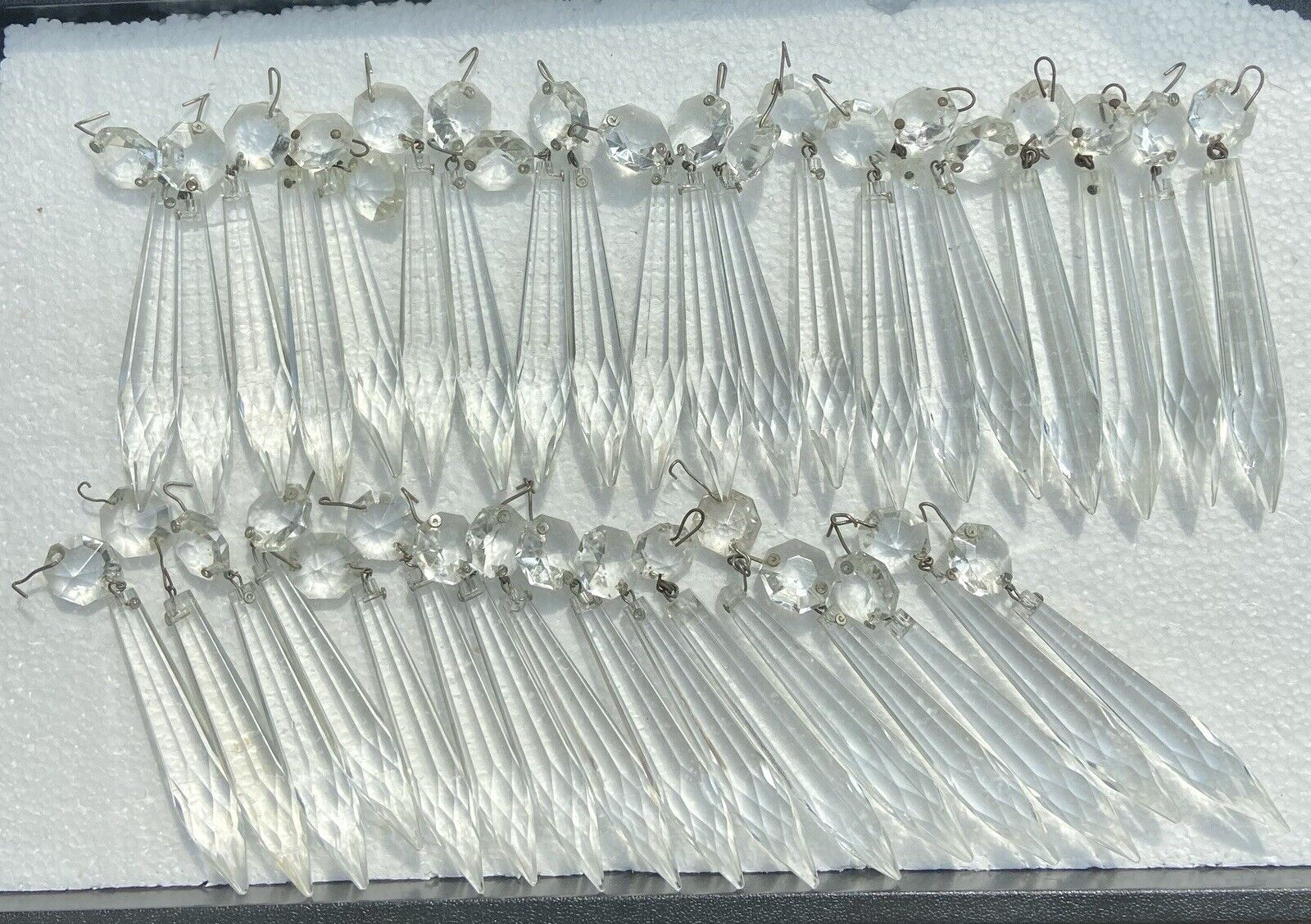 36 Vintage Prism Crystal Chandelier Drop Spear Icicle Glass Replacement 4”