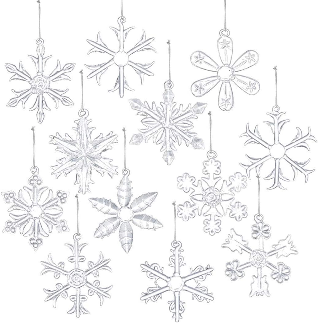 Clear Glass Snowflake Ornament Winter Christmas Tree Hanging Decorations (12 Pie