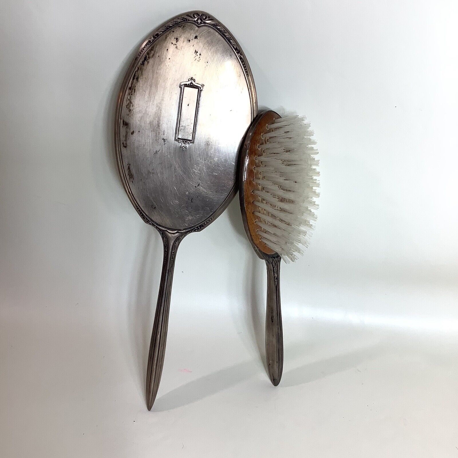 Vintage Antique Webster Sterling Silver Hand Mirror & Brush Set