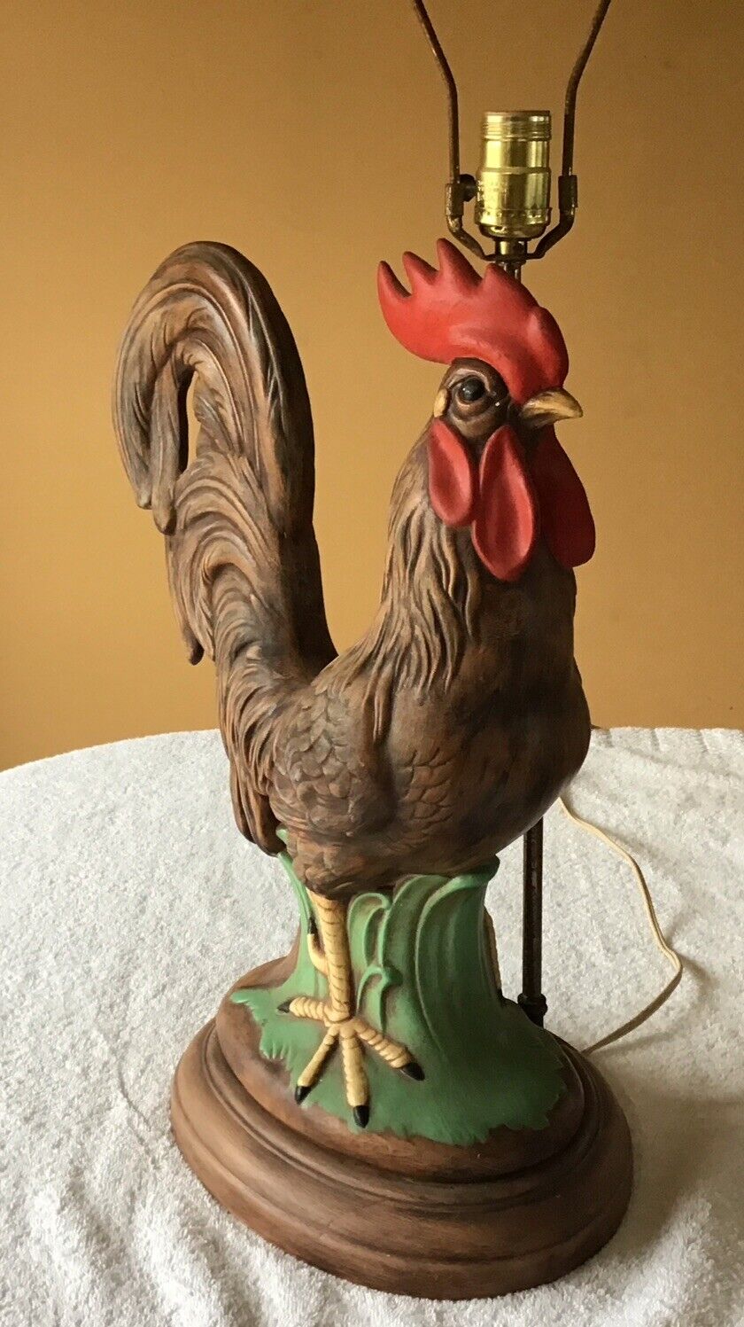 Vintage Large Ceramic Rooster Lamp, 17” To Top Of Rooster, 28 1/2” Total Height