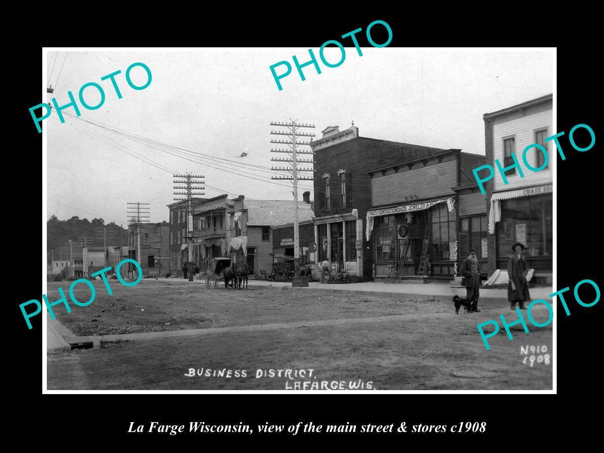 OLD 8x6 HISTORIC PHOTO OF LA FARGE WISCONSIN THE MAIN STREET & STORES c1908