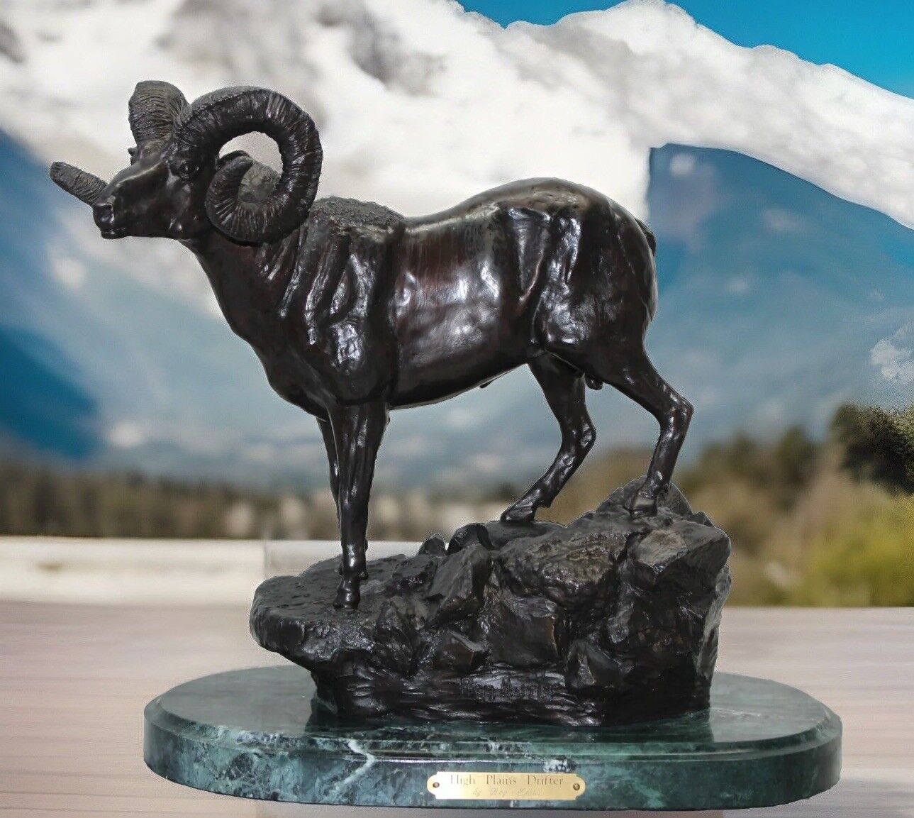 Big Horn Sheep Ram Bronze Statue High Plains Drifter Base 14” X 9” Roy Harris
