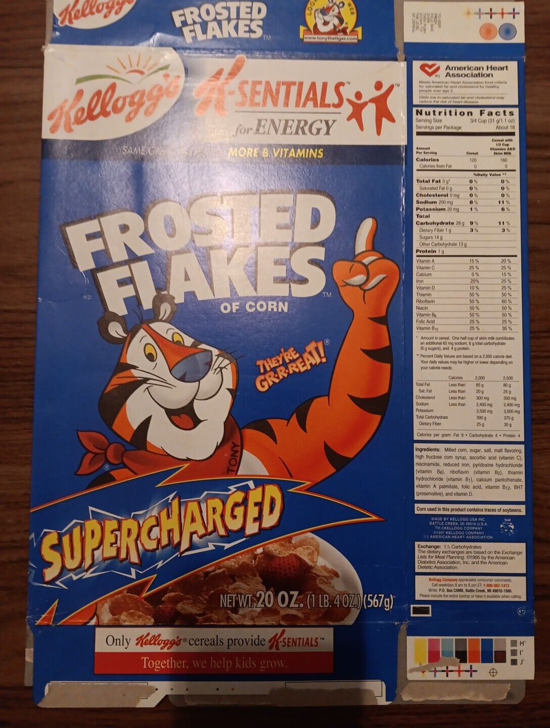 1998 Empty Kellogg's Frosted Flakes~SUPERCHARGED~ Empty Cereal Box 