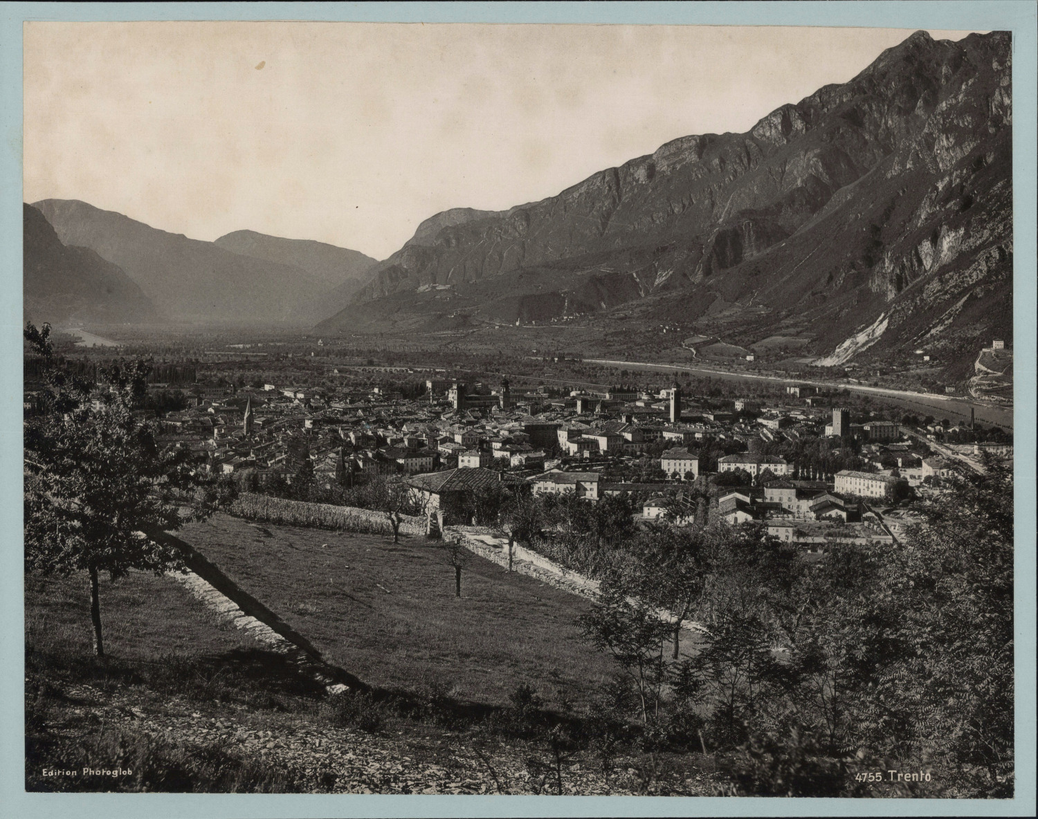 Photoglob, Italy, Trento, Vintage Photomechanical General Vision of the City 