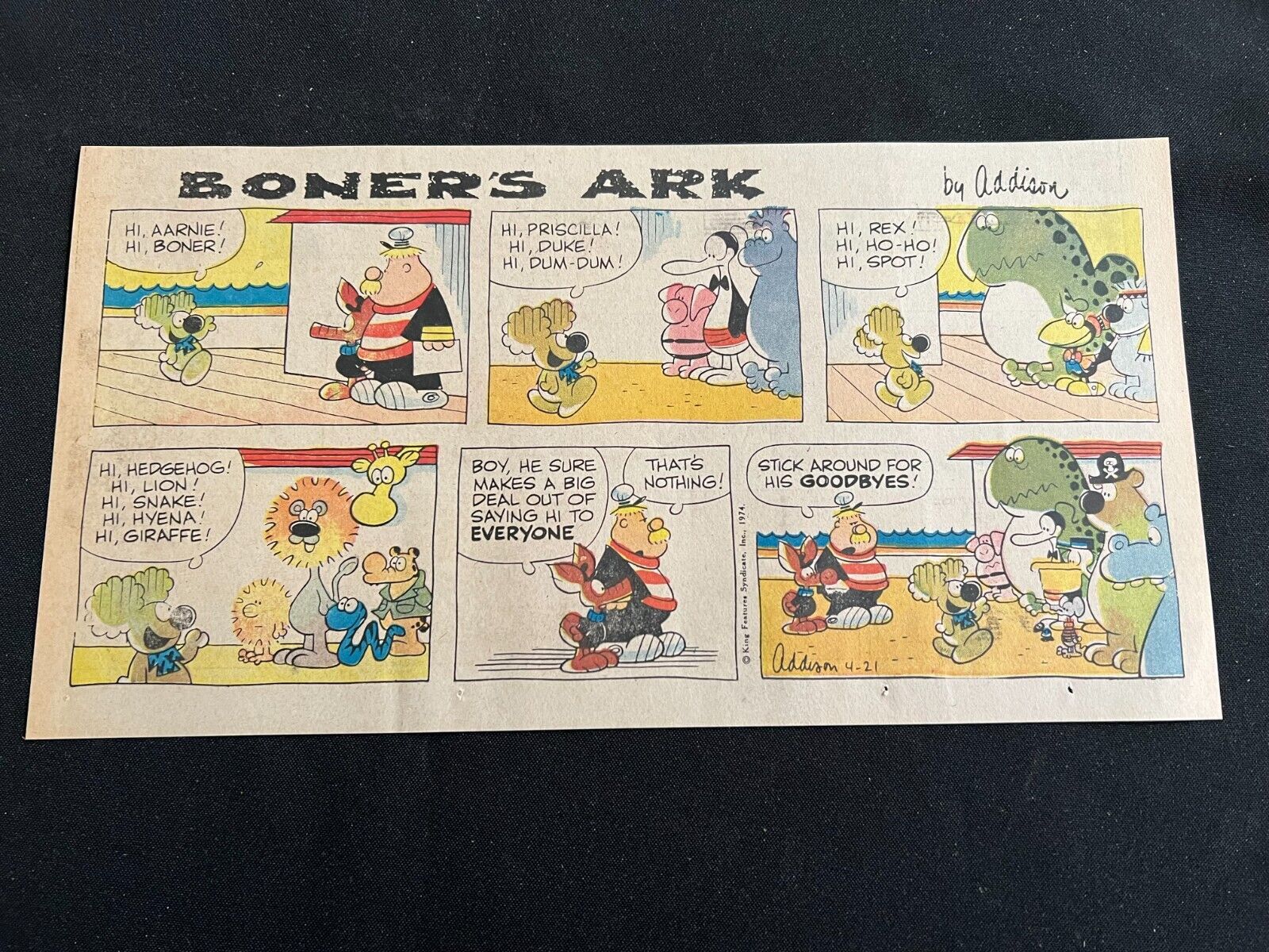 #06 BONER\'S ARK by Mort Walker Lot of 8 Sunday Third Page Comic Strips 1974