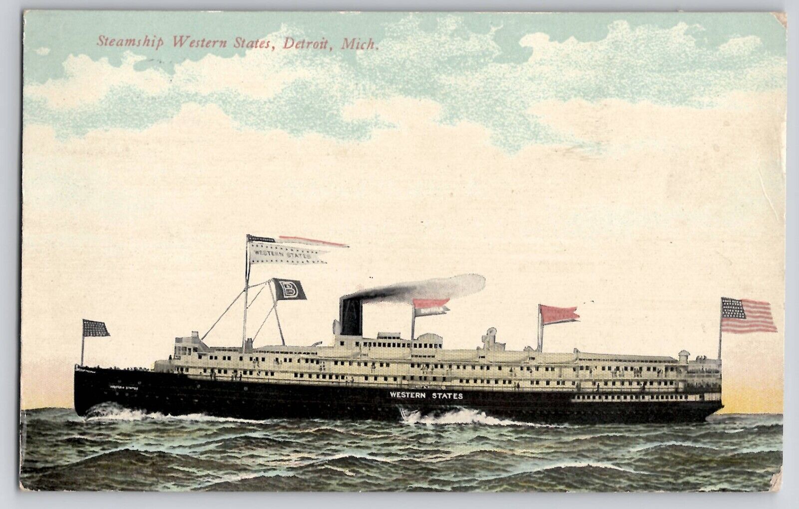 Steamer Steamship Western States Detroit MI Buffalo NY Lake Erie Postcard 1912