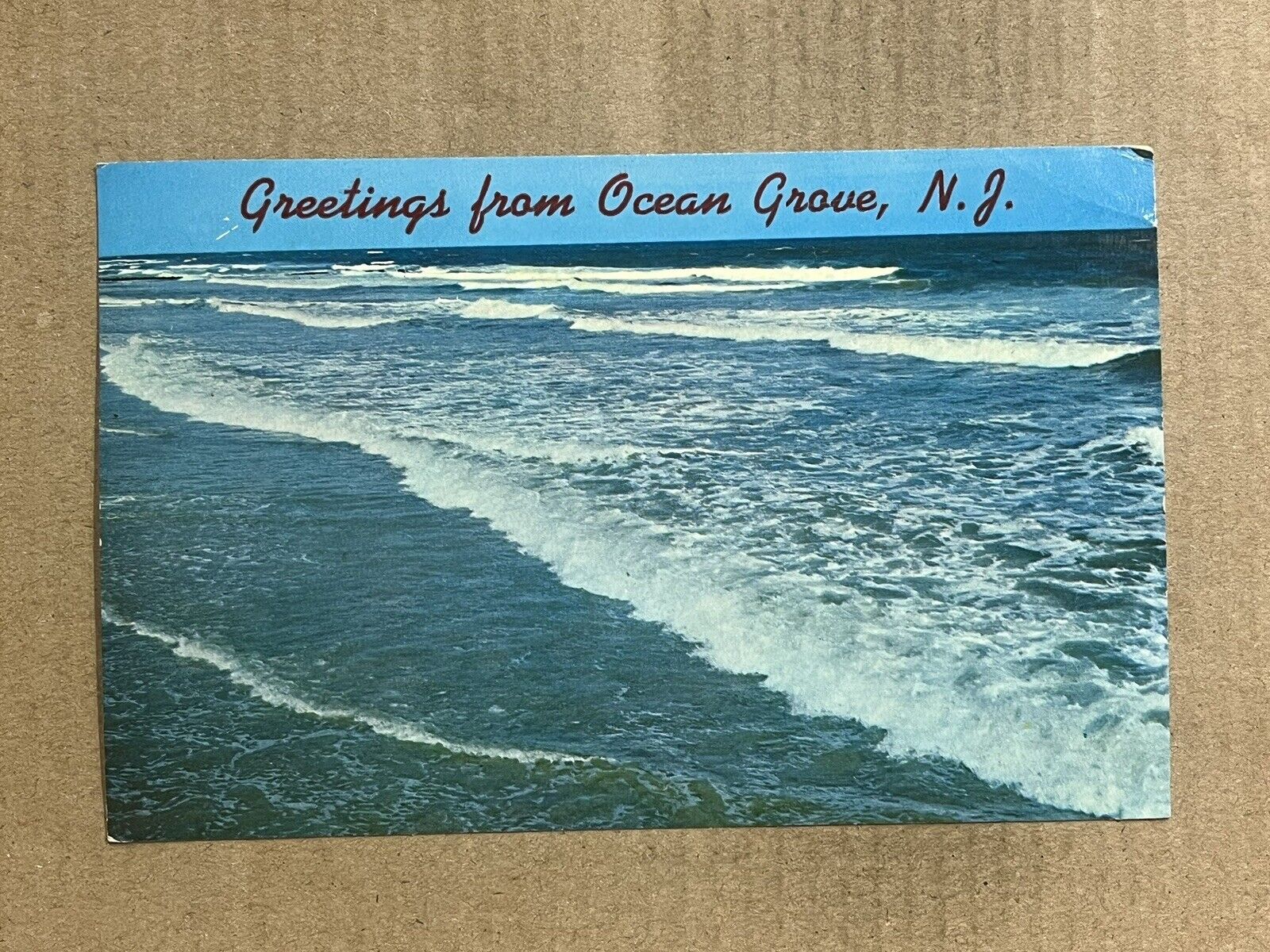 Postcard Ocean Grove NJ New Jersey Beach Ocean Waves Surf Greetings Vintage PC