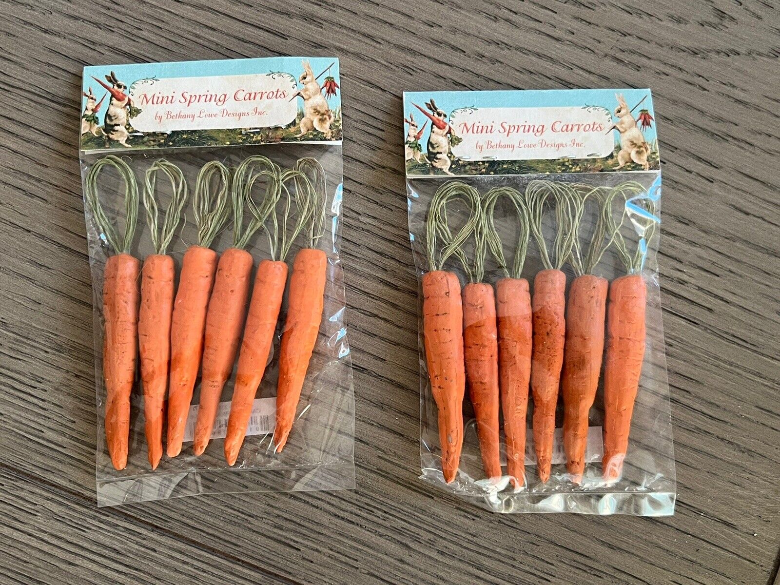 TWO New Bethany Lowe Bag Of 6 Mini Spring Carrot Ornaments TF2311 