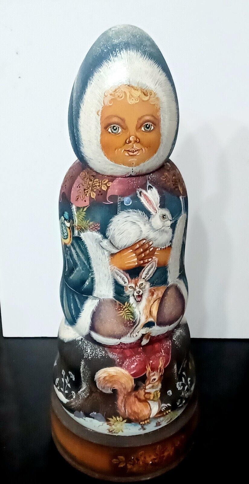 Wooden rare art gift box  matryoshka bottle holder Russian doll hand painted