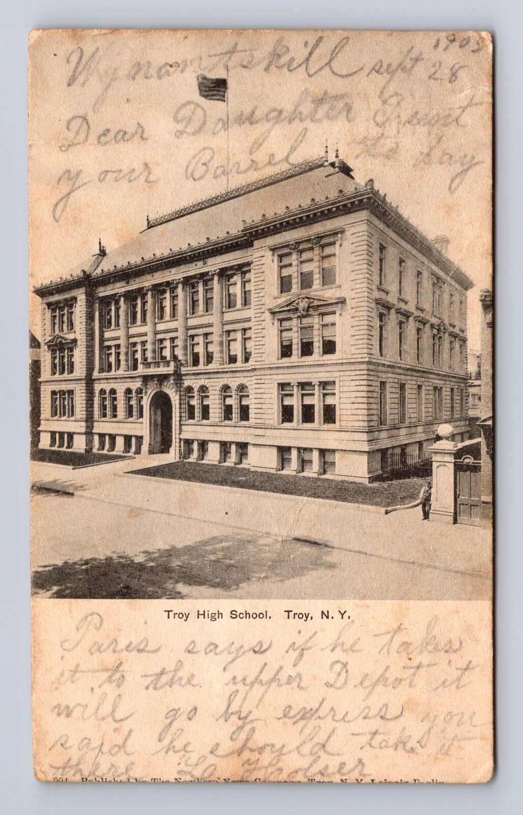 Troy NY-New York, Troy High School, Antique, Vintage c1905 Souvenir Postcard