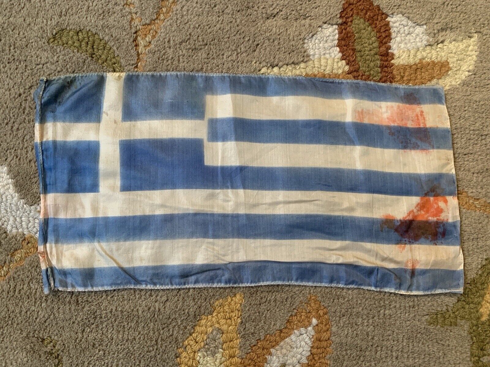 Original Old 1800s WW1 WWI Silk Greek Greece Flag Rare WW2 WWII 1900s Vintage