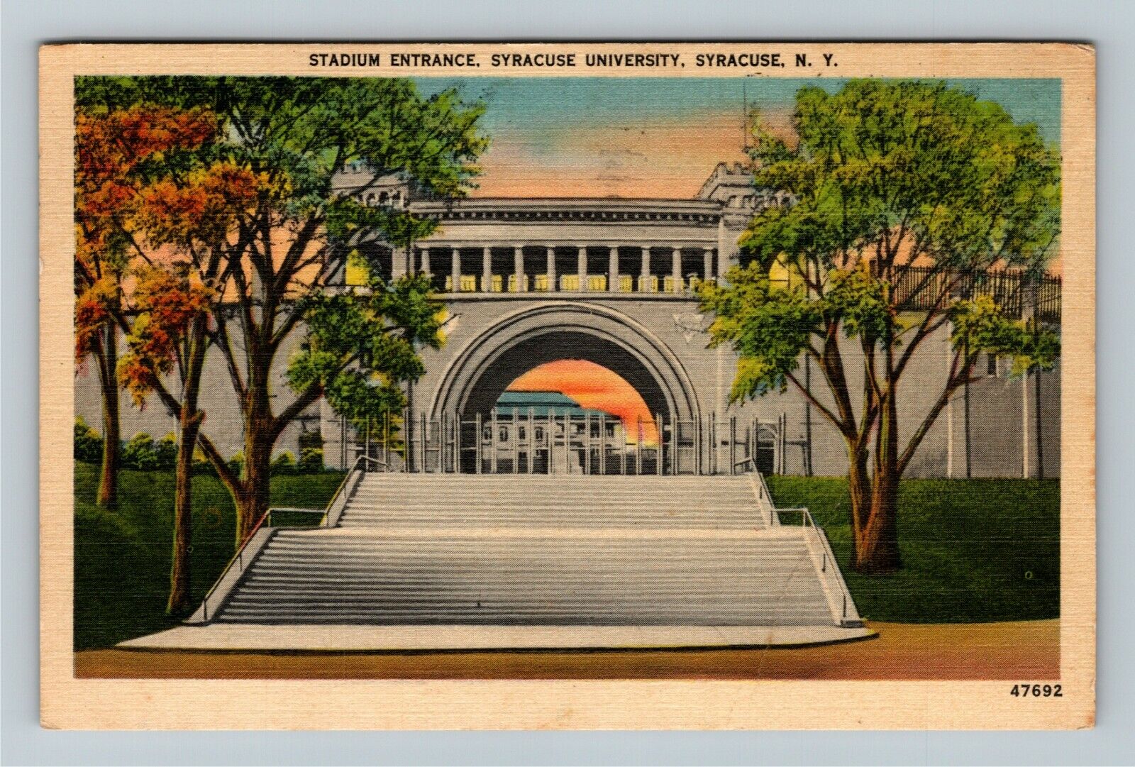 Syracuse NY-New York Stadium Entrance to University  c1942 Vintage Postcard