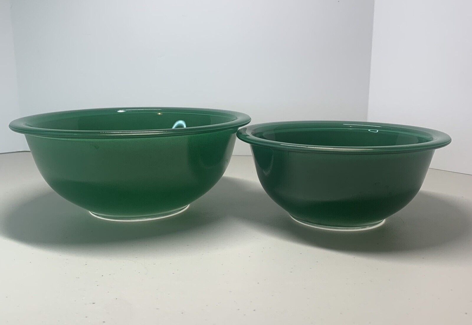 Vintage PYREX Emerald Green Clear Bottom Mixing Bowls # 323 and 322