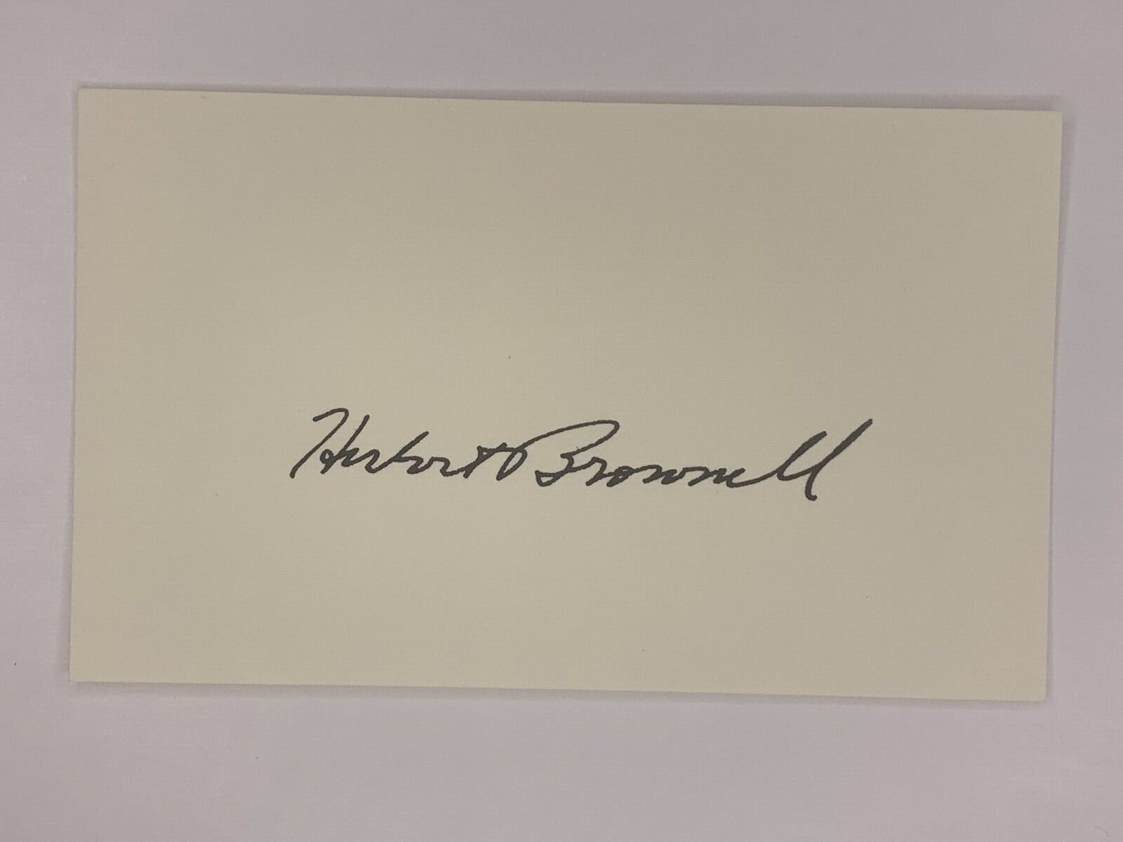 Herbert Brownell Jr. Signed 3x5 Index Card Dwight Eisenhower\'s Attorney General