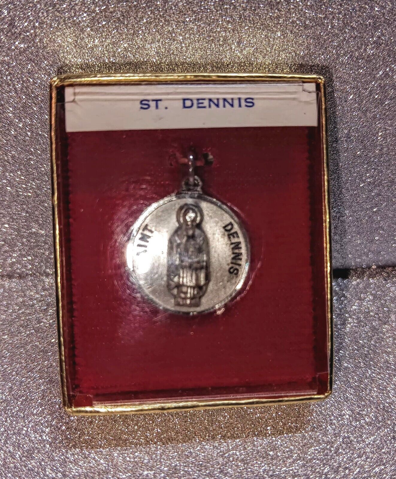 Rare Vintage Religious Medal Holy Catholic / STERLING  CREED / Saint Dennis