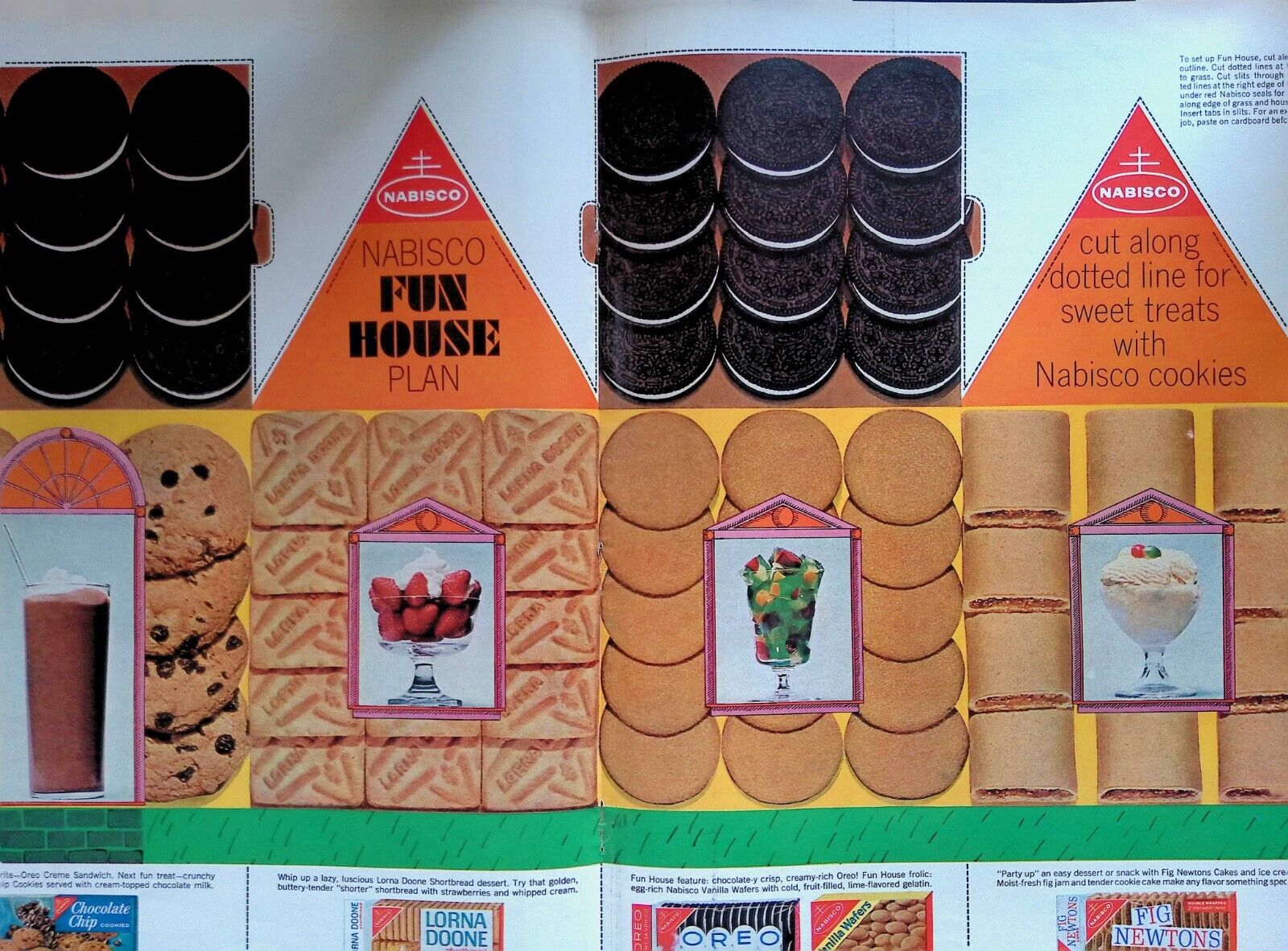 1964 Nabisco Fun House Cut Out 2-Page Ad Oreo Cookies Fig Newtons 21x13.5\