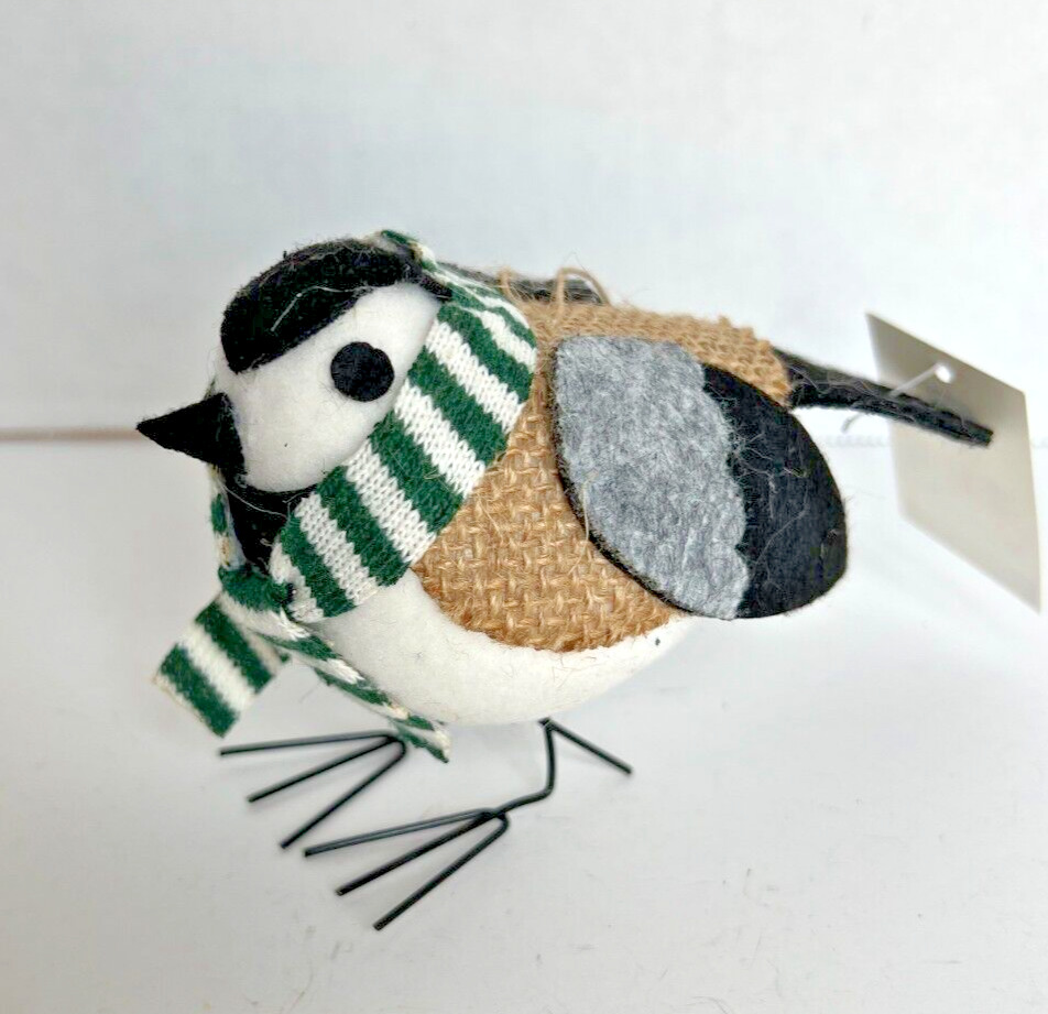 Gift Craft Winter Bird Figurine or Ornament Felt Fabric Burlap Wire Feet 3.5\