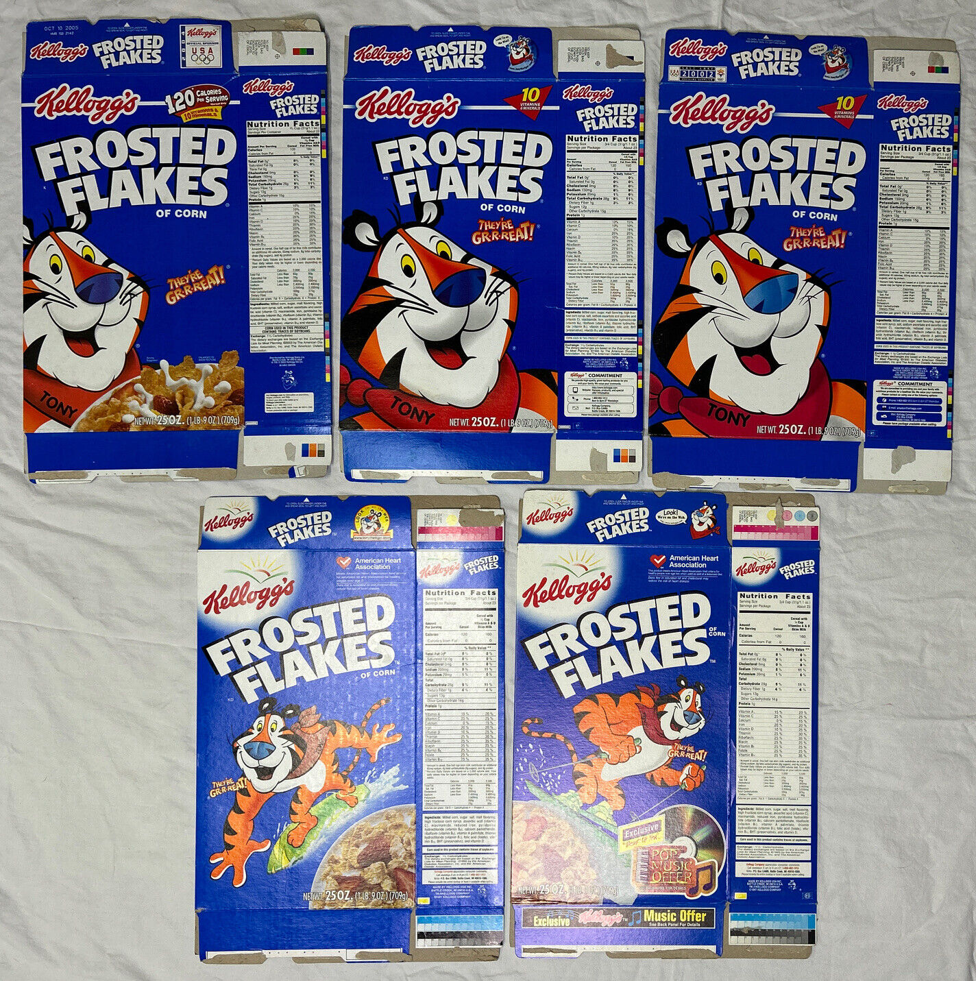 1990's-2000's Empty Frosted Flakes 25OZ Cereal Boxes Lot of 5 SKU U199/235