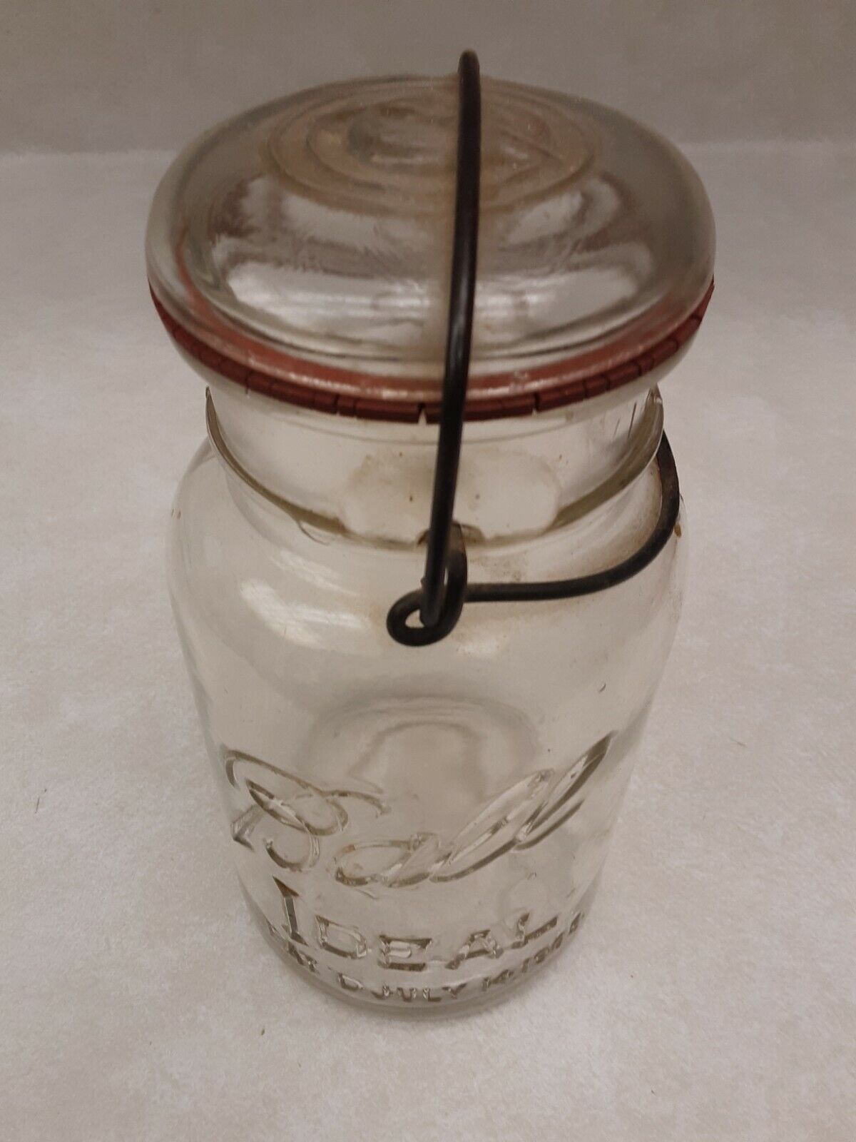 Ball Ideal Vintage Jar Patented July 14 1908 Clear Glass Quart Wire Hold Down