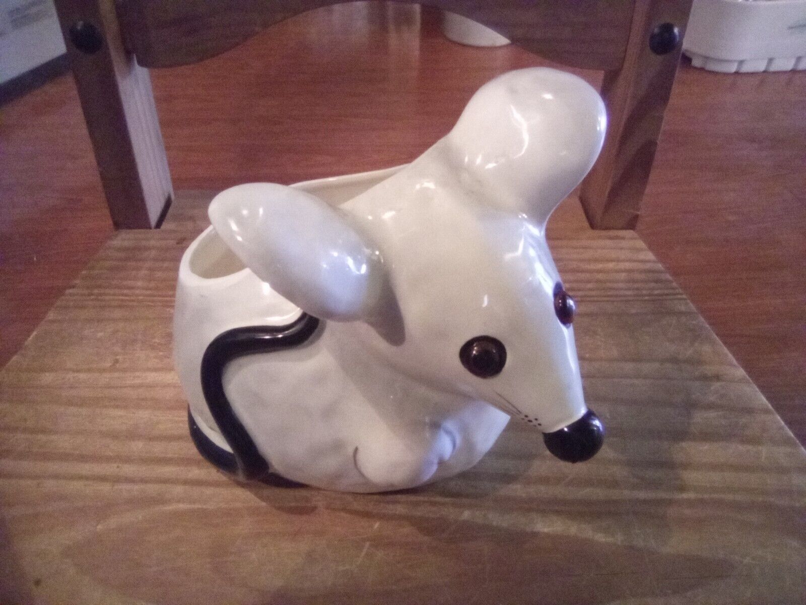 Vintage Lefton Fat Rat Mouse Ceramic Planter w/ Glass Eyes *Made in Japan\