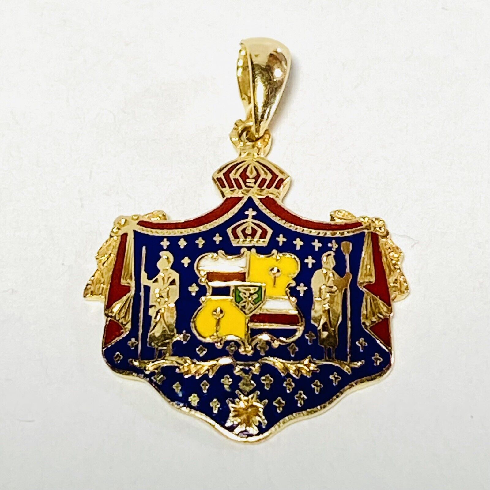 14K Yellow Gold Color Enamel Hawaii Coat of Arms 22mm Pendant 5.0g