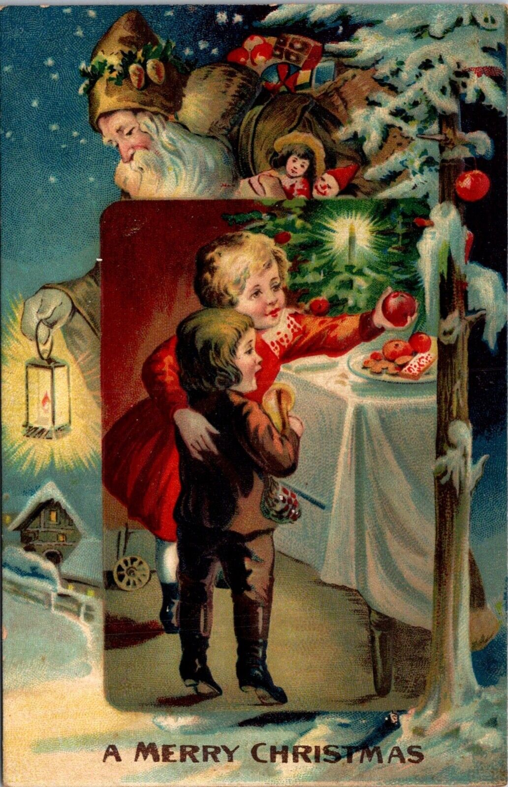 Postcard c. 1908 Embossed Brown Suit Santa Claus Germany Children Christmas