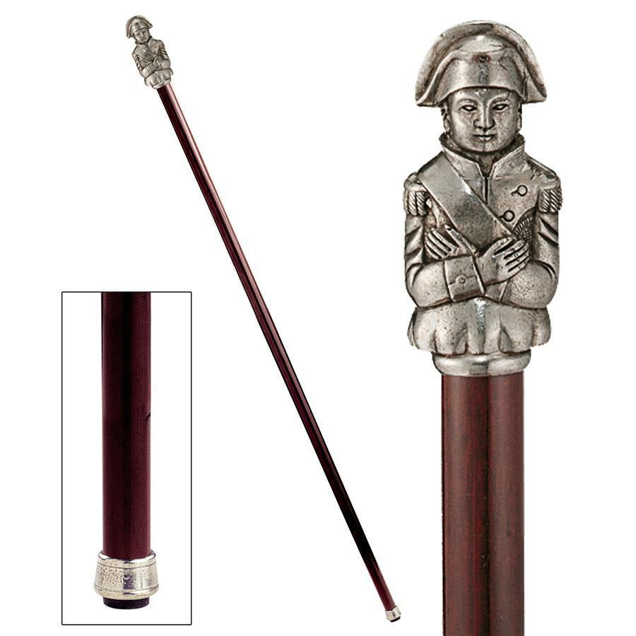 Solid Italian Pewter Napoleon Bonaparte Polished Hardwood Walking Stick Cane