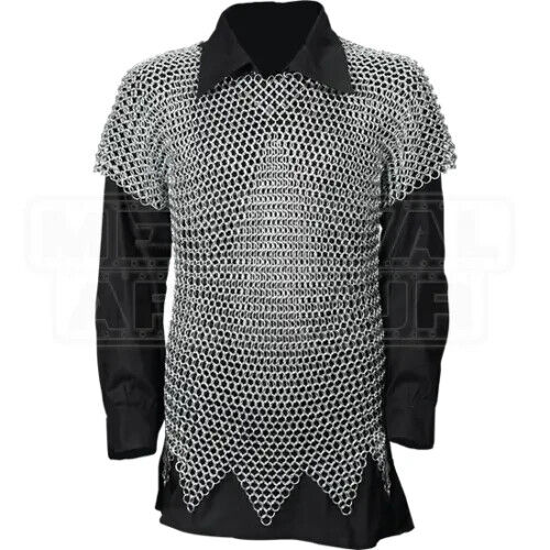 Size XXL Butted Aluminum Chain mail Shirt Medieval Chain Mail Haubergeon Costume