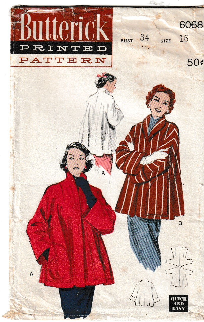 Vintage Butterick Pattern 6068 Misses Topper Jacket, Size 14