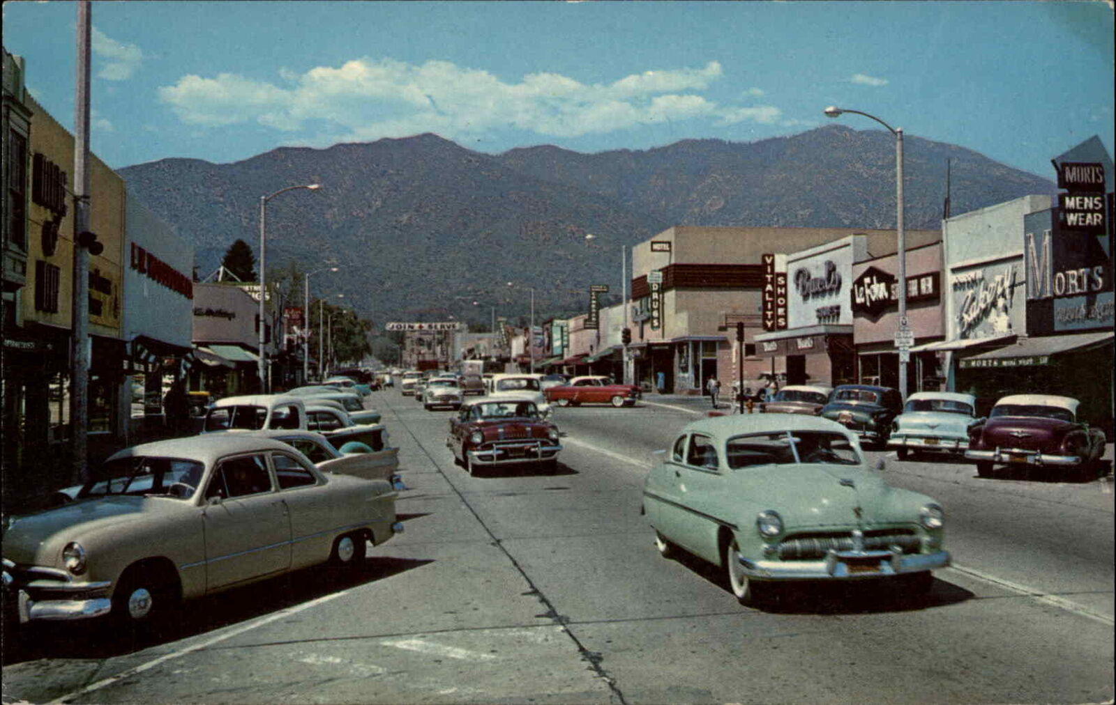 Monrovia California CA Classic 1950s Cars Street Scene Vintage Postcard