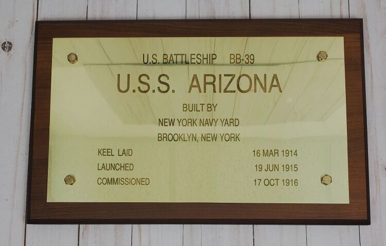 U.S.S. Arizona Battleship BB-39 Commemorative Wall Wood Plaque 16