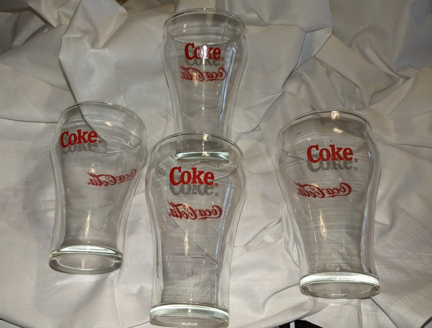 Set of 4 Coca-Cola Glasses Bell-Shaped Red Letters 12 Oz. Made  in the USA