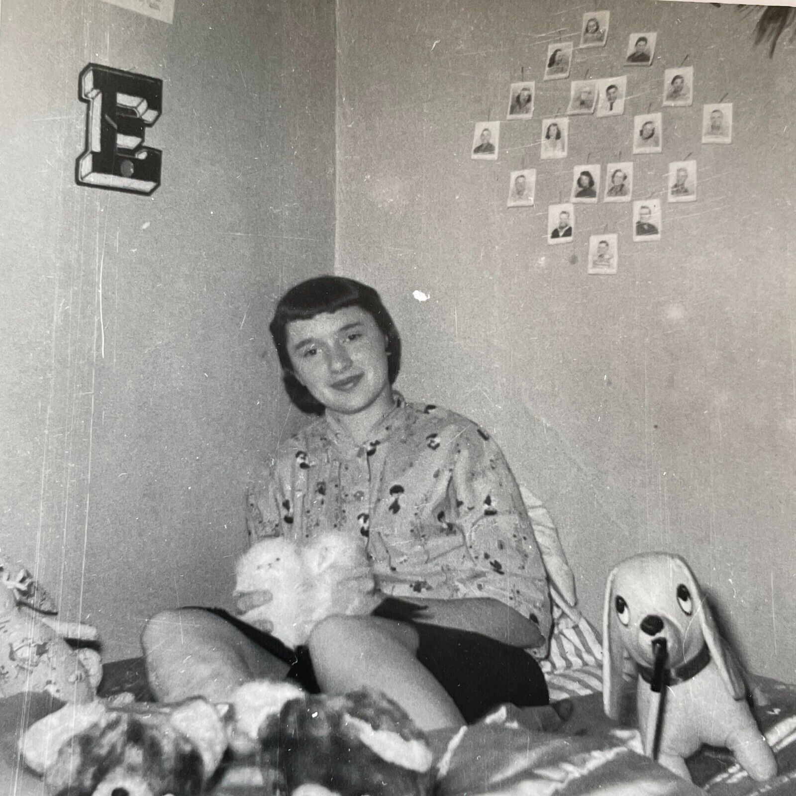 A6 Photograph 1958 Girl In Room With Stuffed Animals