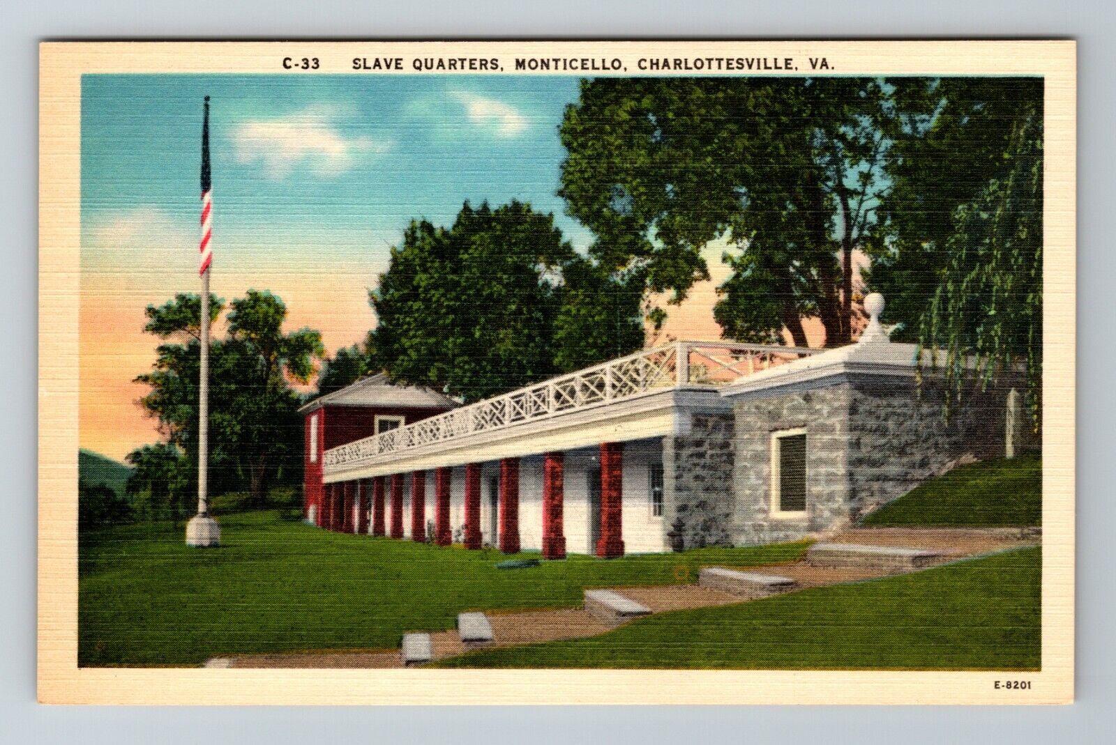 Charlottesville VA-Virginia, Monticello Slave Quarters Vintage Souvenir Postcard