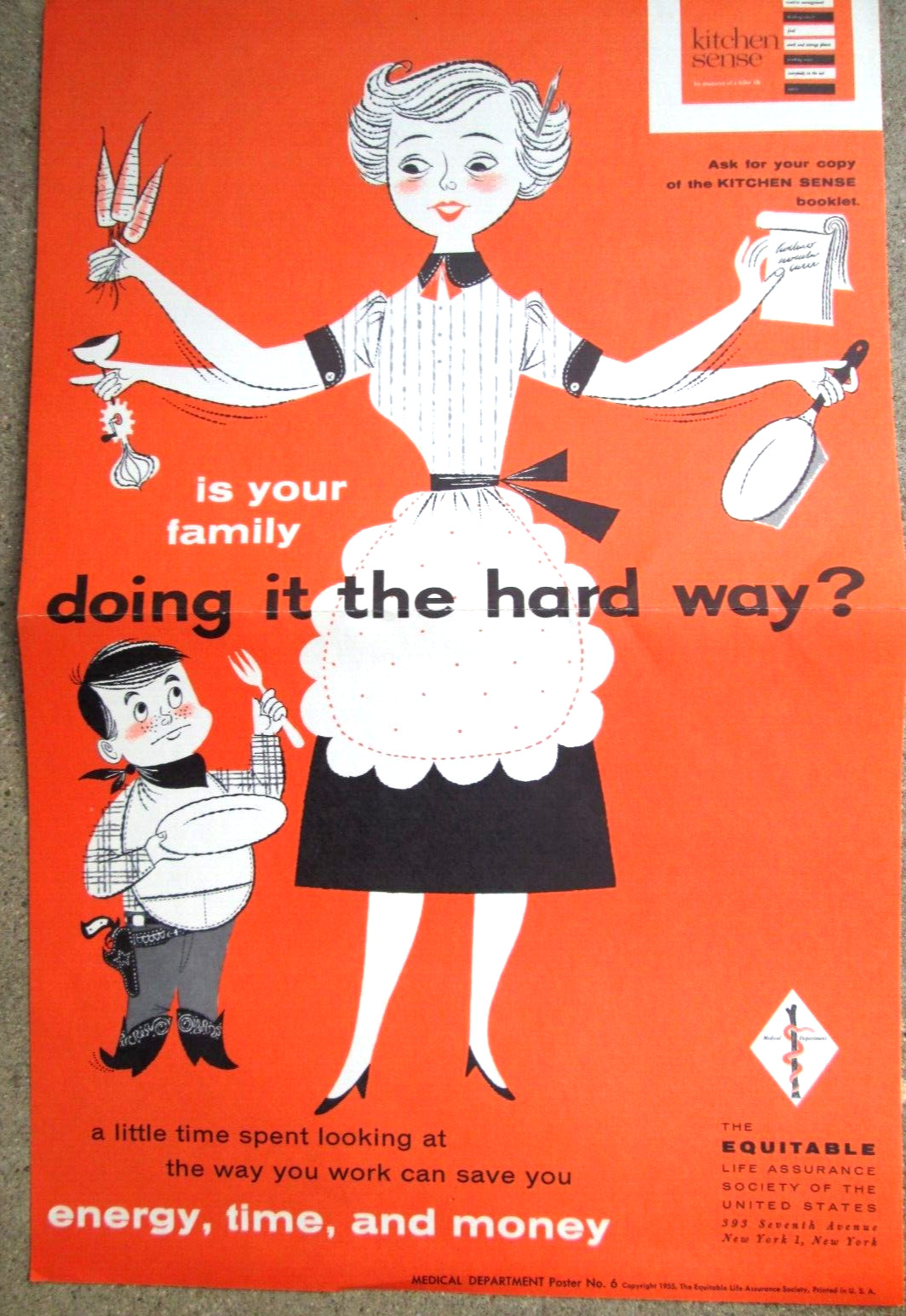 MCM The Equitable Life Co. POSTER Kitchen Sense Booklet Advertising 1955 Mom