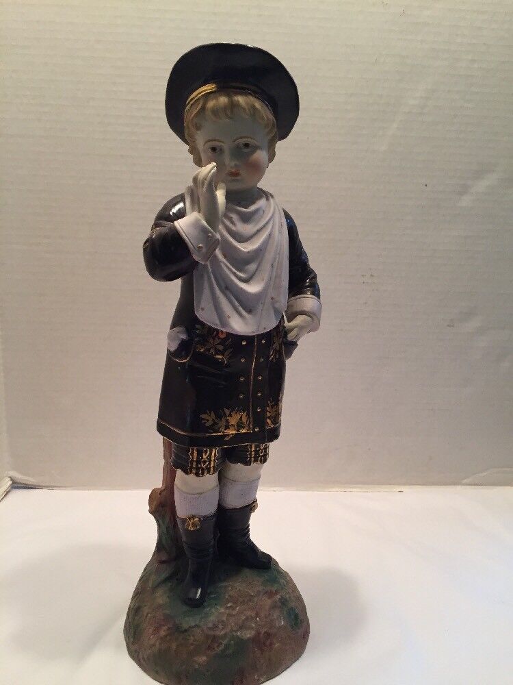 Antique German Porcelain Young Boy Figure Victorian 13.5” T Hand Painted bisque