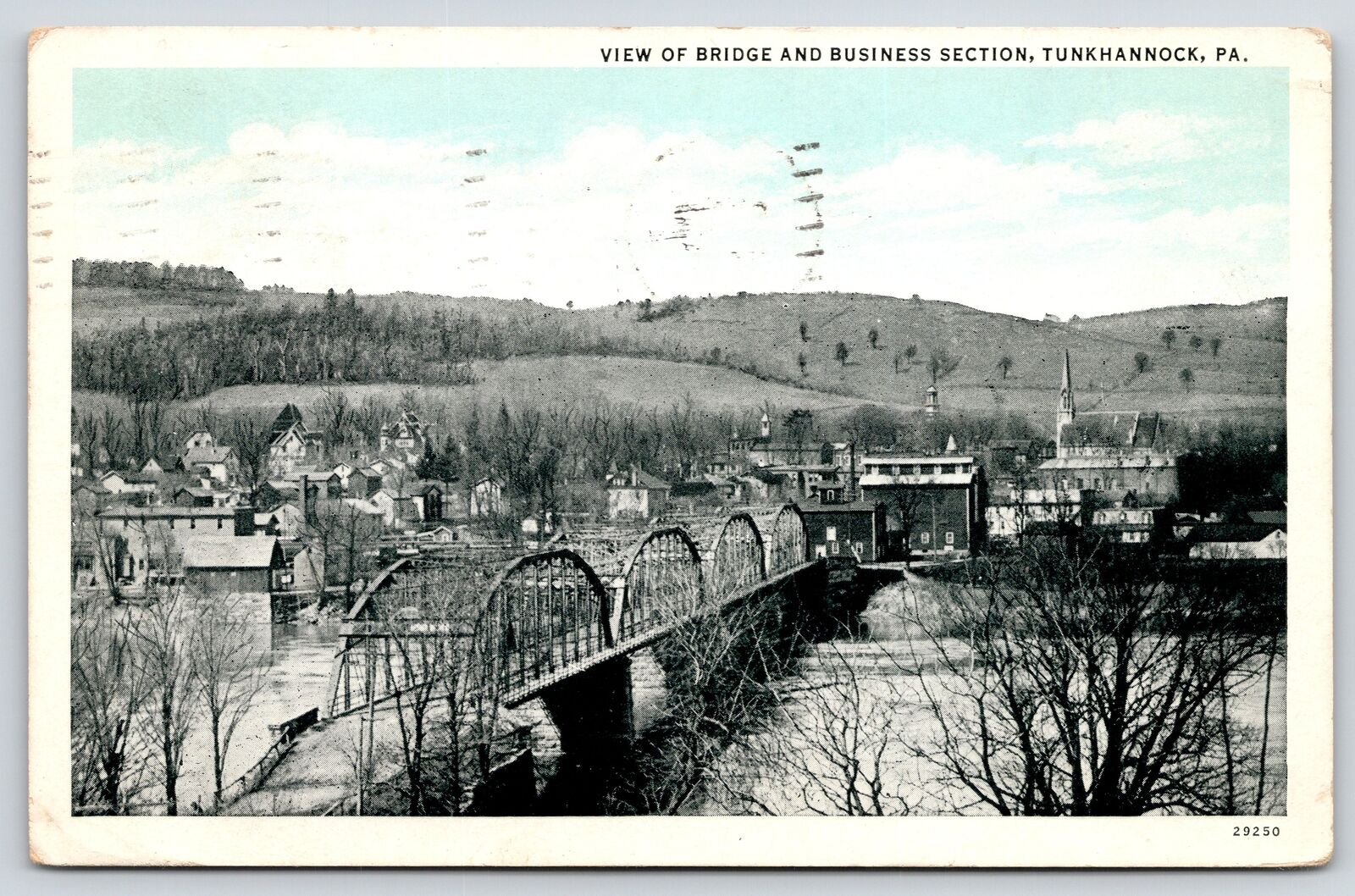 Tunkhannock PA~Burr Arch Truss Bridge & Business Section~Homes~1937 Blue Sky 