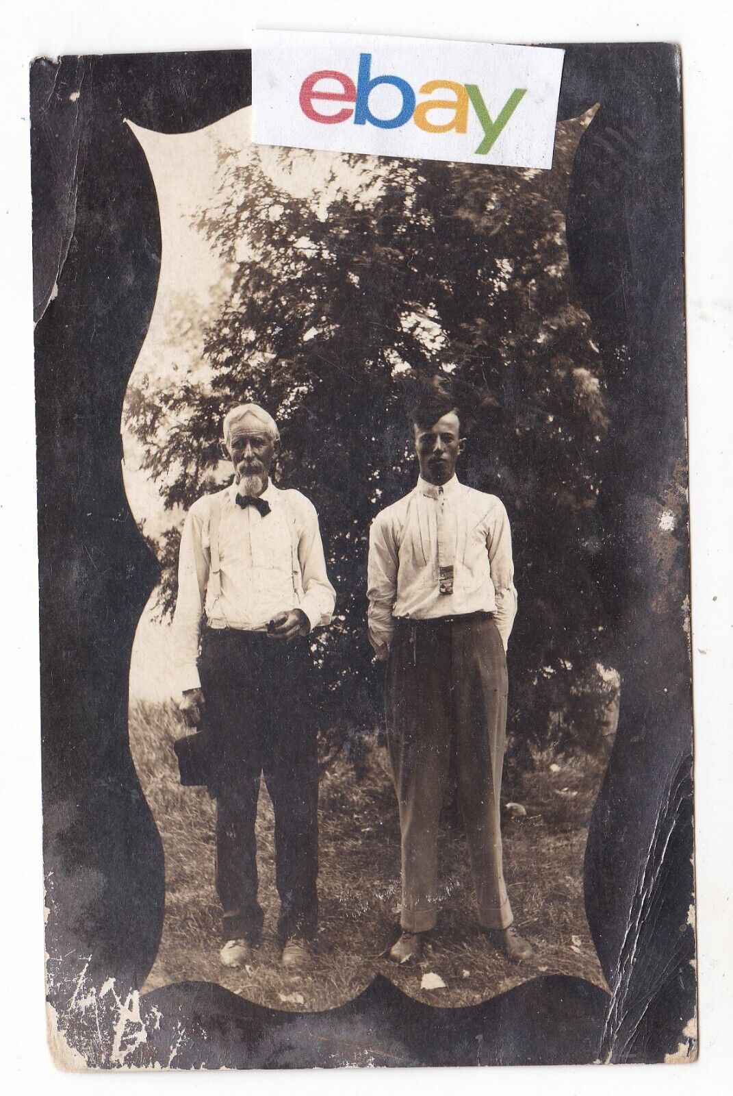 1913 RPPC MICHIGAN VALLEY KANSAS FATHER & SON VINTAGE PHOTO POSTCARD KS OLD 
