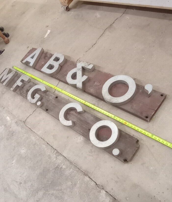 Vintage Metal Manufacturing Sign Letters Building Salvage Antique Cast Aluminum 