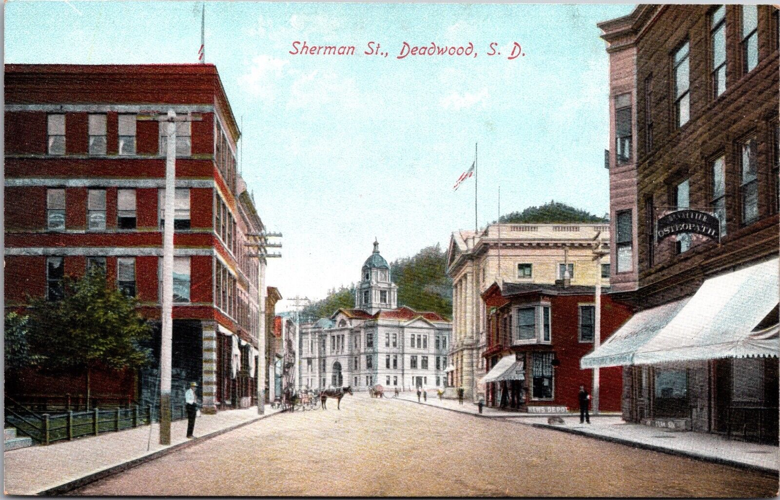 Postcard Sherman Street in Deadwood, South Dakota