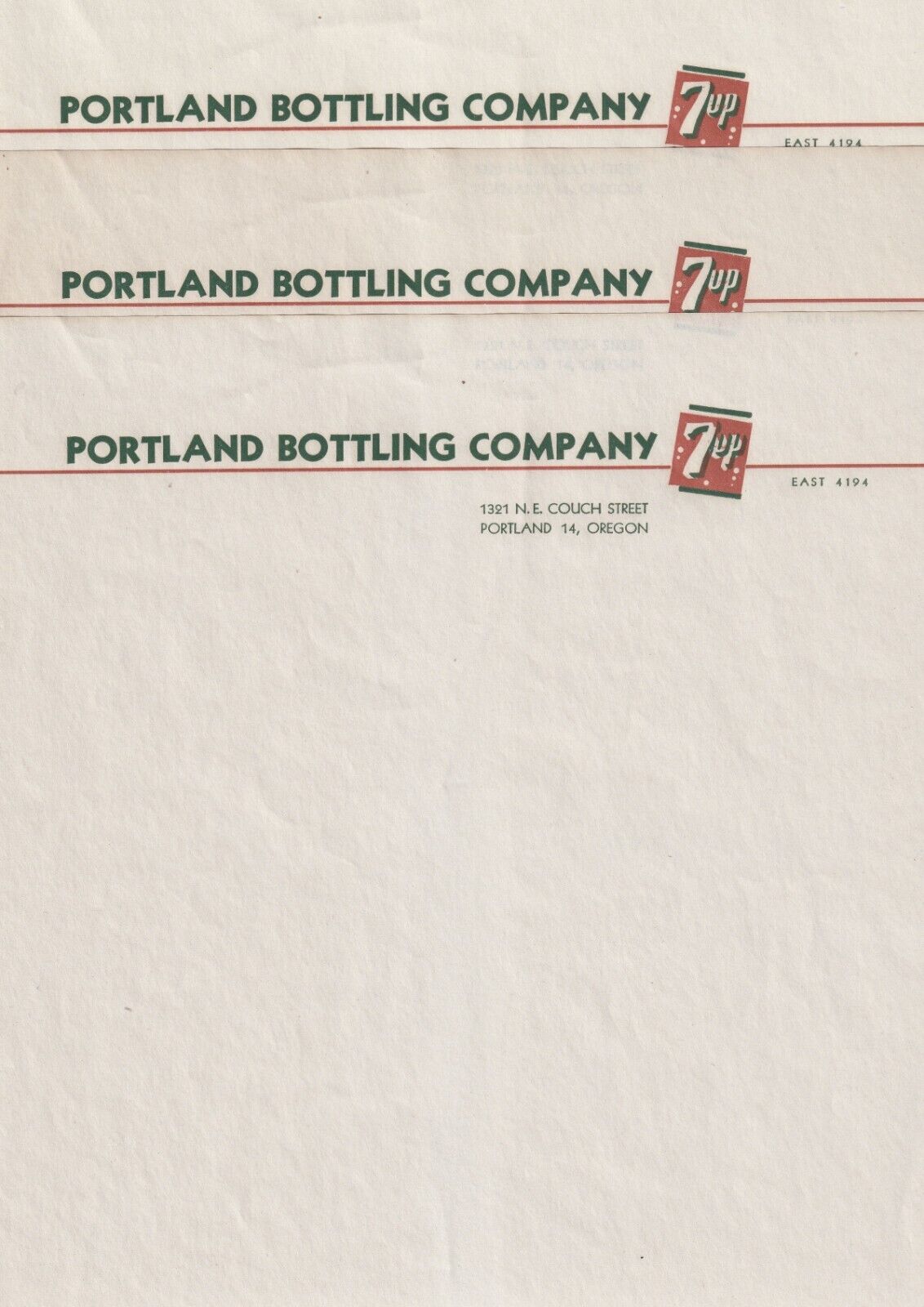7 Up Portland Bottling Company Early Letterhead Lot of 10 Unused Soda Uncola
