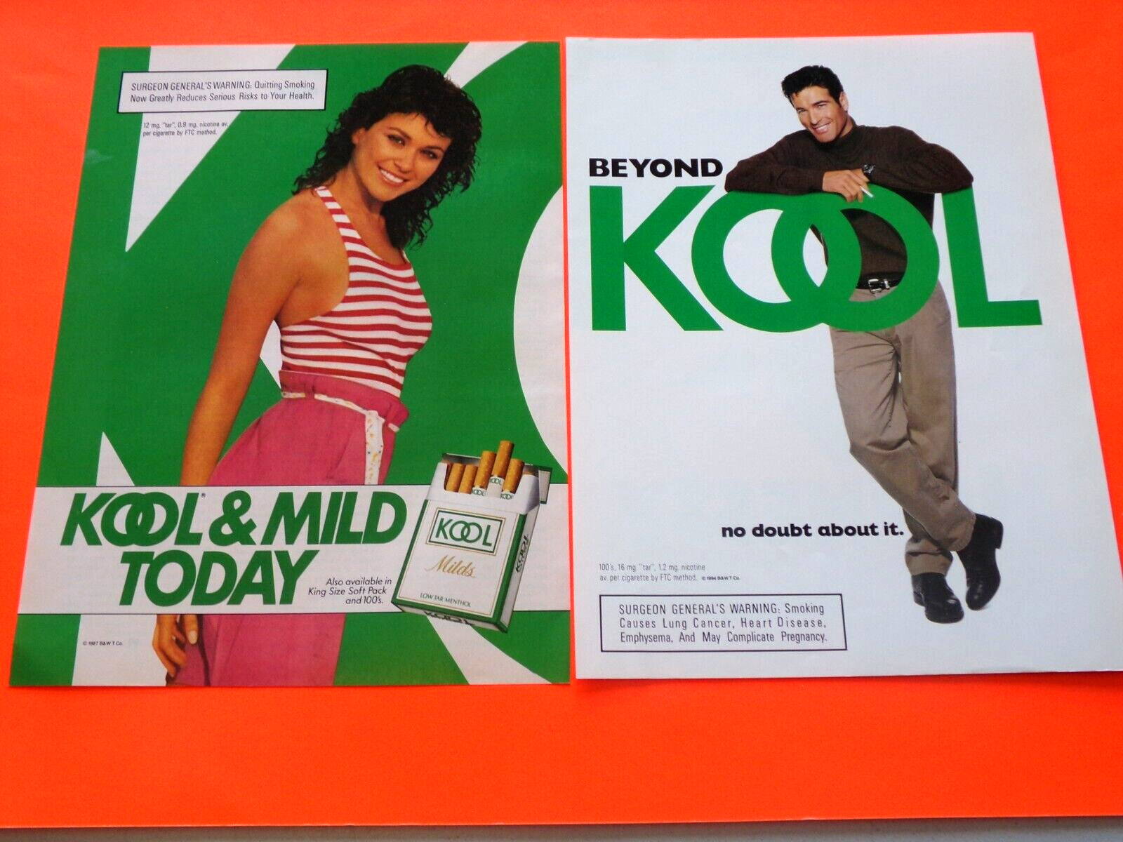 2 Kool Cigarette Ad 1994 Beyond Kool - 1987 Kool & Mild Today