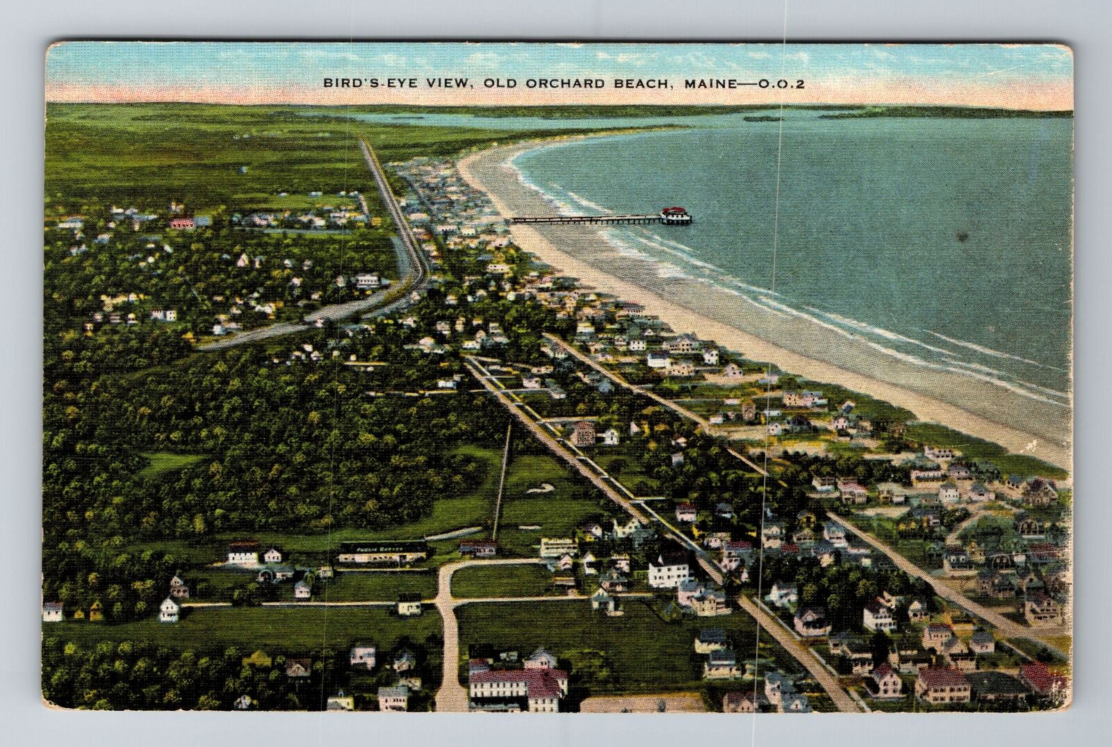 Old Orchard Beach ME-Maine, Aerial Of Town Area, Antique Vintage Postcard