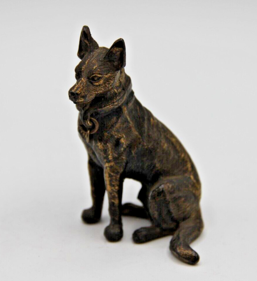 Vintage Brass Wolf Dog Shepherd Animal Canine Figurine Statue Decor Office Desk
