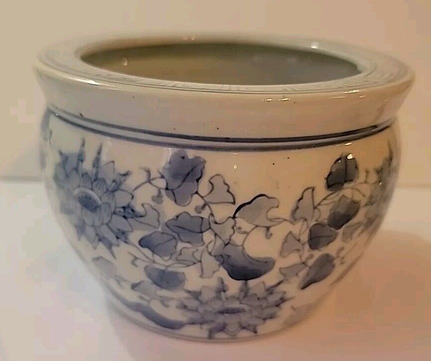 Vintage Blue And White Chinese Bowl Planter