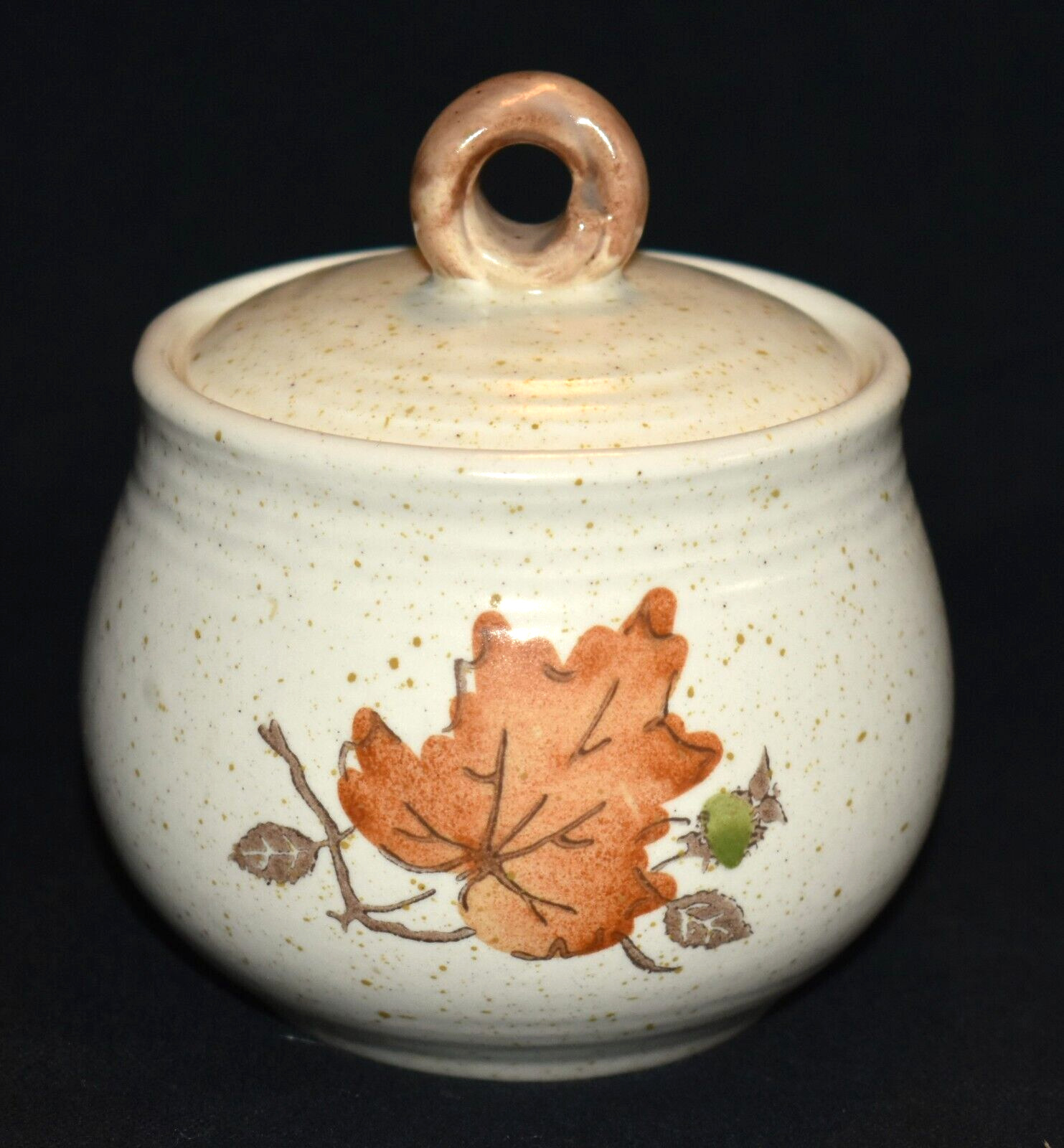 Metlox Poppytrail Vernon Woodland Gold Sugar Bowl & Lid Orange Leaf Autumn Fall